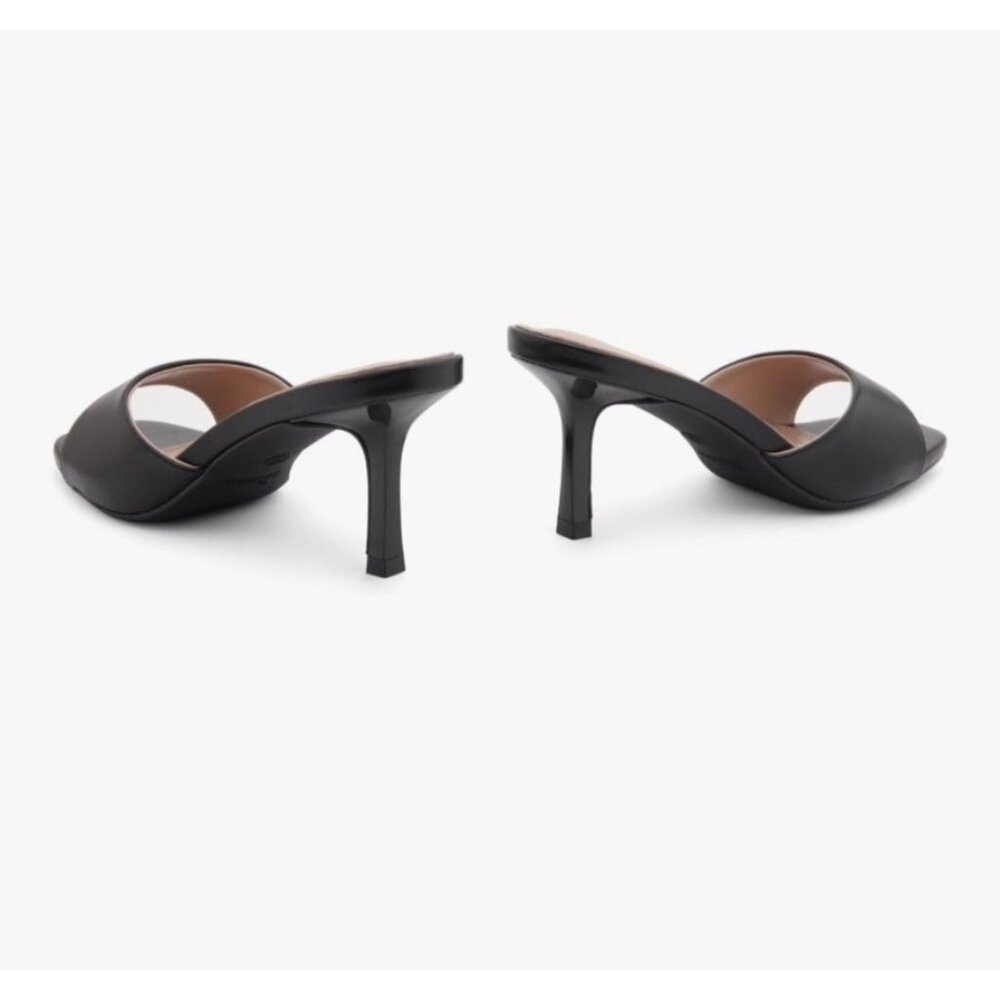 NIB Shoe Land Black Open Toe Slip On Casual Preppy Classic Sandal Stiletto Heels - Picture 5 of 6